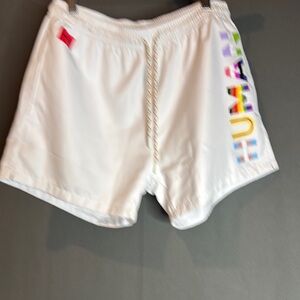 Hugo White‎ Shorts with Rainbow HUMAN Print Men’s Large